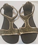 Seychelles Beaded  Sz 7.5 Flats Sandals Peep Toe Leather Gold Back Zipper - £10.01 GBP