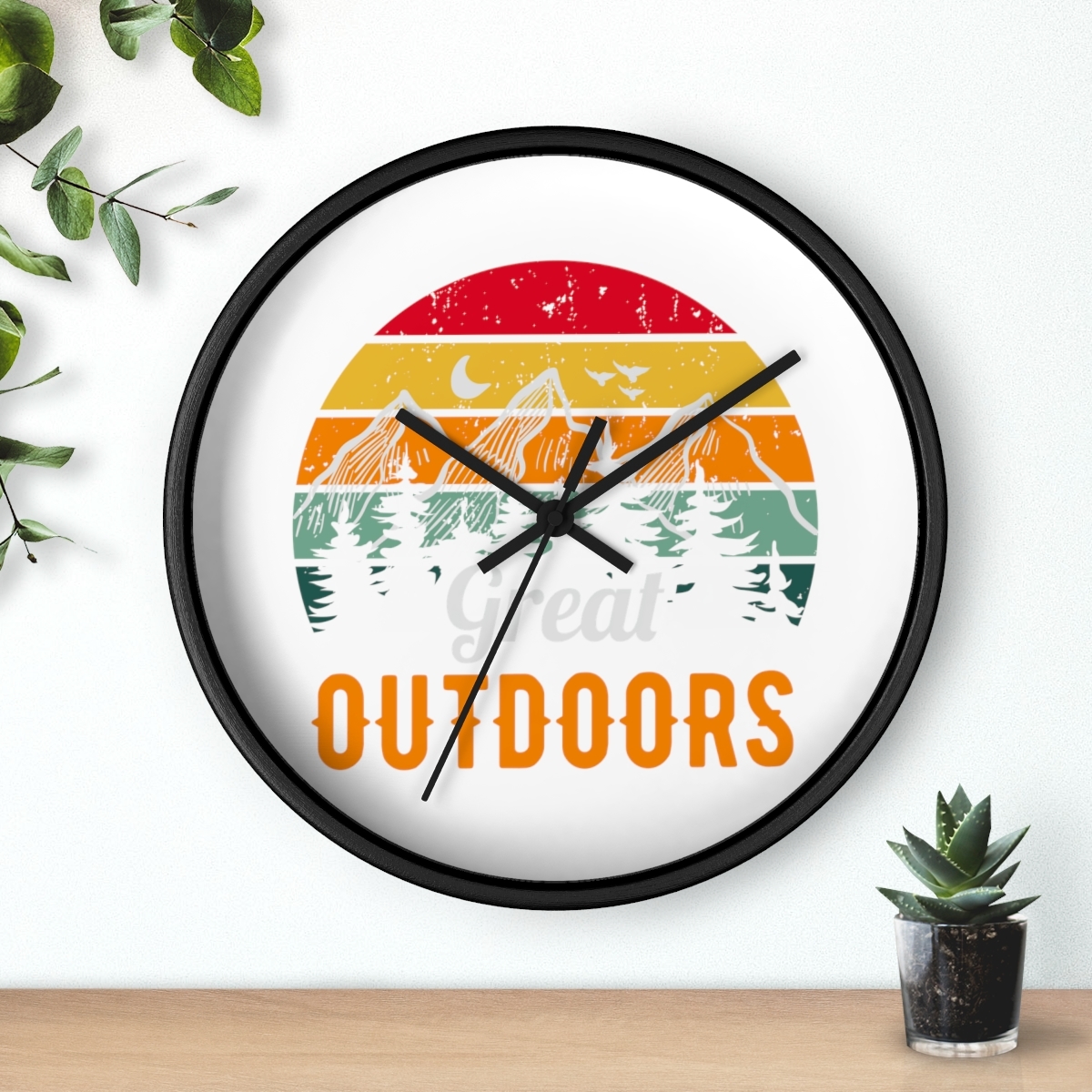 Retro Sunset and Mountain Range Silent Wall Clock - 10x10 inch Wood Frame - $44.29