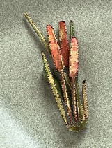 Very Nice Handmade Rustic Thin Painted Copper Metal Brown Cattails w Green Leave - £19.21 GBP