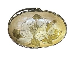 Vintage Brass Enamel Floral Basket Dish Bowl w Handle 5.25" Hammered Trinket image 3