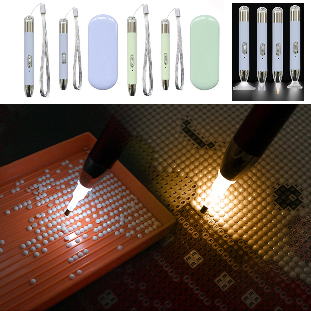 5D Diamond Painting USB Rechargeable Lighting Point Drill Pen Set Square/Round - £10.54 GBP+