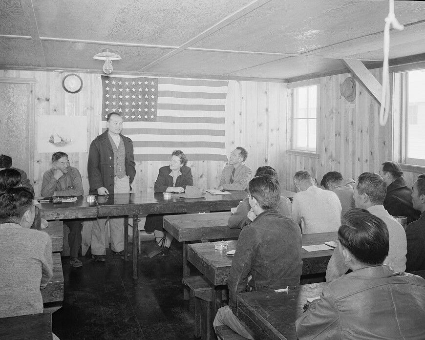 Primary image for Town hall meeting at Manzanar Relocation Center internment camp WWII Photo Print