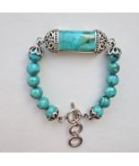 VINTAGE 925 STERLING SILVER BYZANTINE TURQUOISE BEADS CHARM BRACELET 8 INCH - $120.62