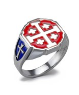 Sterling Silver Jerusalem Cross Personalized Color Enamel Octagon Signet... - $109.99