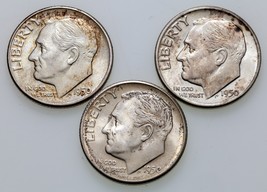 Lot of 3 Roosevelt Dimes (1950-P,D,S) in Choice BU Condition, Mostly White - $76.92 CAD