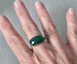 Green Onyx Ring, 925 Sterling Silver, May Birthstone, Handmade Christmas Gift - £46.18 GBP
