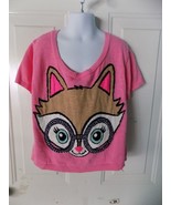 Justice Cropped Sweater Short Sleeve Pink Fox W/Glasses Size 14 Girl&#39;s EUC - £10.86 GBP