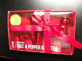 Food Network Holiday Salt and Pepper Shaker Set Glossy Red Reindeer Retail Box - £7.17 GBP