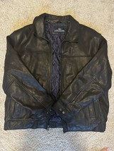 Dockers Men&#39;s Genuine Leather Jacket Size XXL Black Pockets Zipper Blue Lining - £29.60 GBP