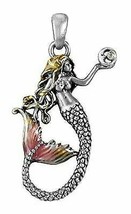 Ebros Pewter Mermaid Sirena Holding Moon Pendant with Enameled Highlights - $18.99