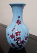 Vintage Handpainted Vase Cherry Blossoms Gorgeous No Chips Has Weight 6 Inches - £12.57 GBP