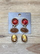 Chico&#39;s Clip Earrings Gold Red Orange Tiger Eye - $18.69
