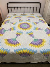 Quilt Bedspread Vintage Sunburst Starburst Lone Star White Purple Yellow... - £149.19 GBP