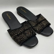 DANIEL GREEN Dormie Slipper Slides Comfy Metallic Gold Black Pattern 9.5 N EUC - £19.83 GBP