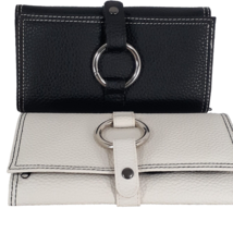 Lot of 2 Womens Vinyl Tri Fold Wallets Clutch Credit Card Purse Black and White - £13.26 GBP