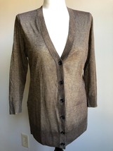 Loft M Bronze Brown Gold Shimmer Deep V-Neck Thin Knit Cardigan Sweater - £18.98 GBP