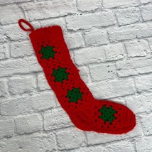 Christmas Stocking Granny Square Handmade Red Green Crochet Knit  - $22.72