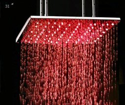 Luxury 31 Inch 800*800*8mm 12leds Square Rainfall Shower Head 7 Color LED Lights - $890.95