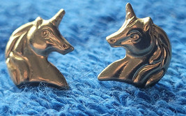 Girls Teens Ladies &quot;Gold Tone&quot; Unicorn Pierced Earrings Cute Pretty Fantasy - £8.96 GBP