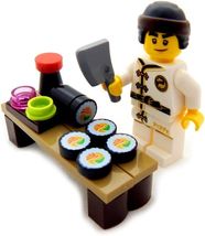 Sushi Chef Figure Minifigure Salmon Roll Food Ninjago City Cook Toys - £27.37 GBP