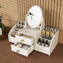 Makeup Organizer w/ Mirror Beauty Care Cosmetic Display Shelf Skincare Storage - £32.36 GBP