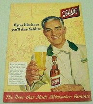 1954 Print Ad Schlitz Beer Happy Bartender With Bottle of Beer &amp; Glass - £9.47 GBP