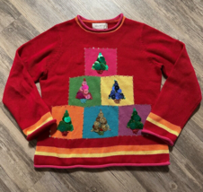 Susan Bristol Christmas Tree Sequin Sweater Red Size Medium - $15.44