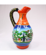 Talavera Pitcher Red Clay Handpainted 9” Mexico Pottery  Playa Del Carme... - $17.44