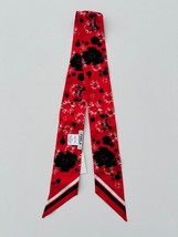 Furla Neck Tie Scarf Red Floral Silk ~ Made in Itlay - £93.42 GBP