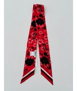 Furla Neck Tie Scarf Red Floral Silk ~ Made in Itlay - £94.65 GBP