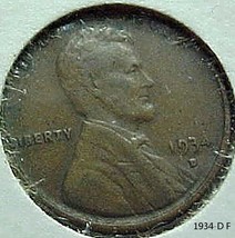 Lincoln Wheat Penny 1934-D  F  - £3.18 GBP