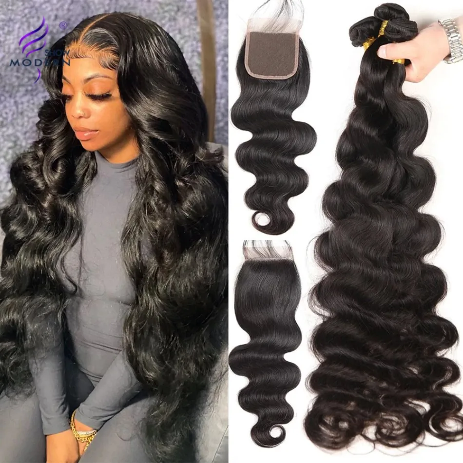 Body Wave Bundles With Closure 4x4 5x5 Brazilian Remy Natural 30 Inch Human Hair - $94.37+