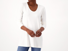 Susan Graver Modern Essentials Liquid Knit Tunic- Vintage Ivory, Petite XL - £19.91 GBP