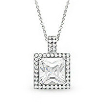 Women's 14k WG Plated 925 Silver Princess Cut Micro Pave Halo Chain Necklace - $26.72