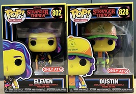 Funko Pop Stranger Things Eleven 802 and Dustin 828 Blacklight Target Ex... - £47.18 GBP