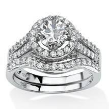 PalmBeach Jewelry CZ Platinum-plated Silver Halo Bridal Ring Set - £47.96 GBP