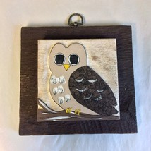 Vintage Wooden Carved Painted Owl Art Hanging Plaque Mounted - £11.04 GBP