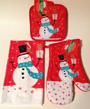 Christmas Snowman Oven Mitt Towel 2 Pot Holders Kitchen Linen Set 4 Pc New - £9.73 GBP