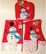 Christmas Snowman Oven Mitt Towel 2 Pot Holders Kitchen Linen Set 4 Pc New - £9.89 GBP