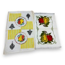 2 Vtg 70s Retro Fruit Pears Kitchen Hand Towels Bright Yellow Red Groovy Fringe - £17.86 GBP