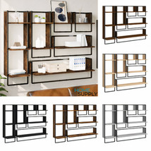 Industrial Wooden 6pcs Wall Mounted Floating Shelves Storage Shelving Un... - £74.22 GBP+