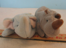 LOT OF 2 TY Beanie Babies Baby plush 3&quot; MCDONALDS-ELEPHANT/RHINO - £7.75 GBP