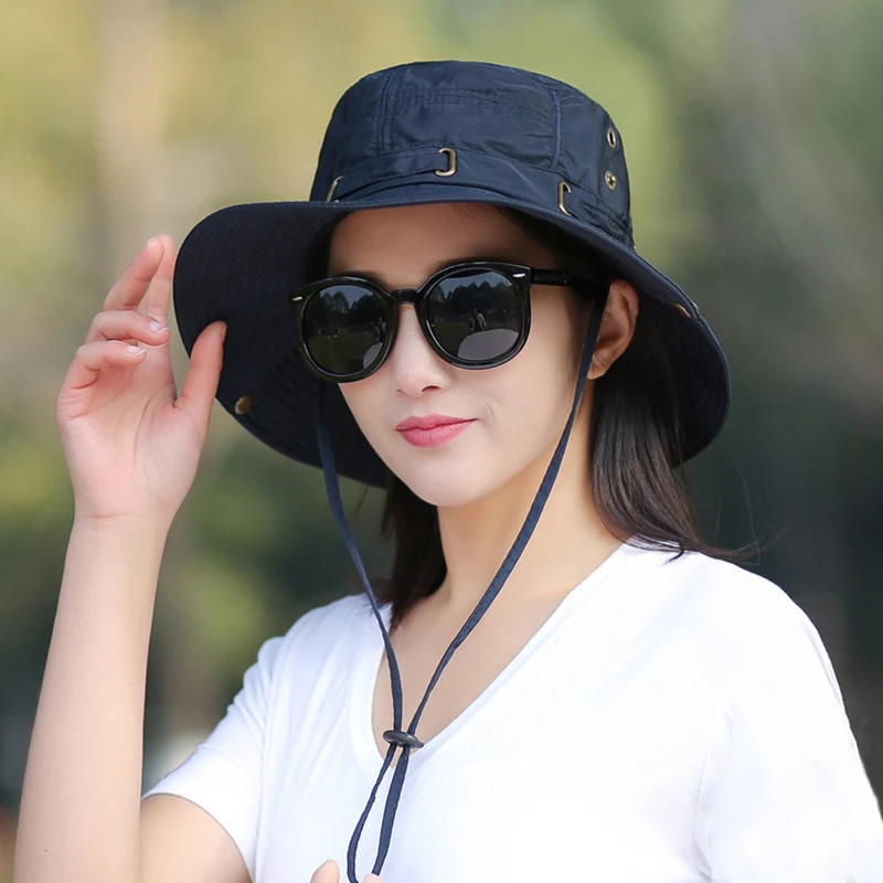 Summer Sunscreen Wide Brim Bucket Hats Women UV Protection Waterproof Panama - £12.14 GBP