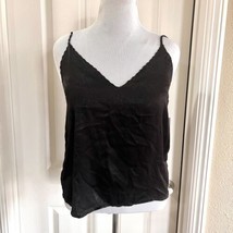 New BP Nordstrom Tank Top Women large Silky black Scallop Trim V Neck Lace Cami - £13.23 GBP