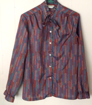 Vintage 70&#39;s Lucky Winner blouse button-close size M women multi-color made USA - £11.86 GBP
