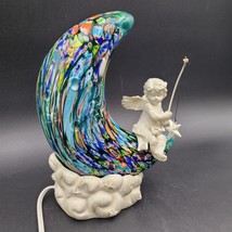 Fishing For Stars Table Lamp Hand Blown Confetti Glass Moon &amp; Stars Cher... - $74.24