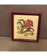 Framed embroidery depicting a single red tulip. - £81.55 GBP