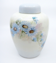Vintage Ginger Jar w Lid Hand Painted Blue Flowers 6&quot; Porcelain Signed D... - $14.84