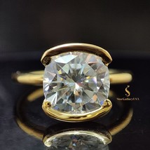 Half Bezel Set Cushion Cut Lab Grown Diamond Ring 2CT E VS1 IGI Certified Square - £1,415.14 GBP