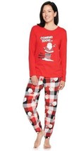 Womens Pajamas Christmas Santa Coming Soon Red Plaid 2 pc Top Pants-sz S - £23.74 GBP